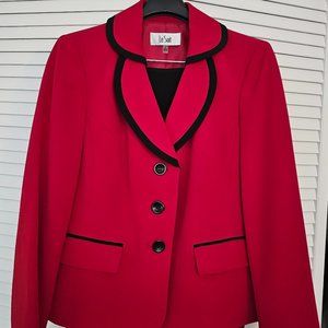 Le Suit Stretch Crepe 3 Button Flounce Hem, skirt suit, red/black, SZ 8 NWT